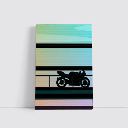 Sport Bike Silhouette Retro Striped Background Art