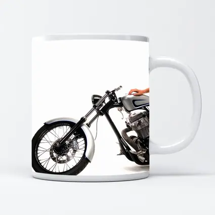 Custom Chopper Motorcycle Blonde Woman White Background