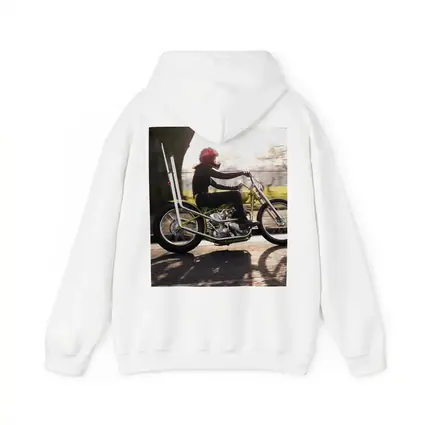 Woman Riding Custom Chopper Motorcycle Street