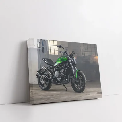 Green Benelli Naked Bike in Industrial Garage