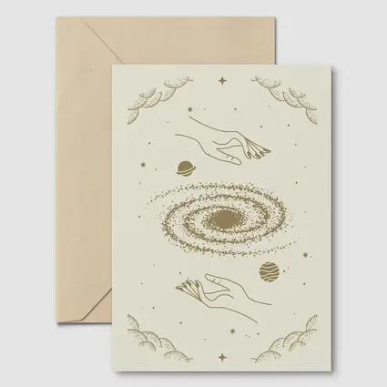 Celestial Hands Galaxy Space Boho Beige Art