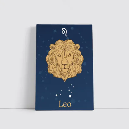 Leo Zodiac Lion Portrait Dark Blue Stars
