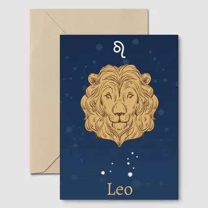 Leo Zodiac Lion Portrait Dark Blue Stars