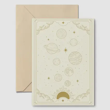 Gold Celestial Planets Solar System Mystical Art