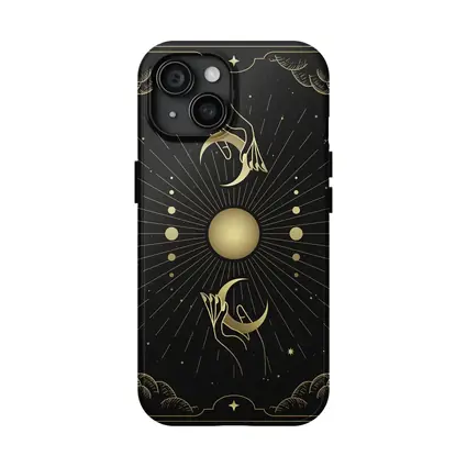 Mystical Hands Crescent Moon Gold Black