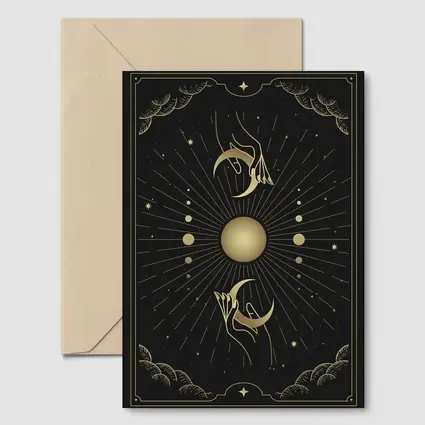 Mystical Hands Crescent Moon Gold Black