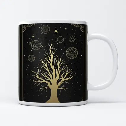 Celestial Tree Gold Stars Planets Dark