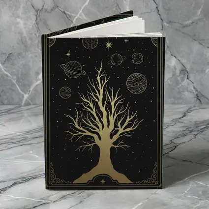 Celestial Tree Gold Stars Planets Dark