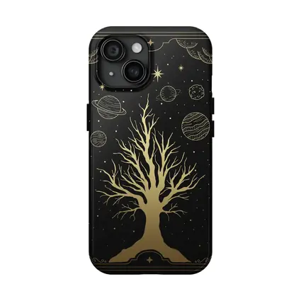 Celestial Tree Gold Stars Planets Dark