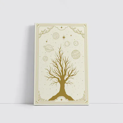 Celestial Tree Gold Planets Cosmic Art