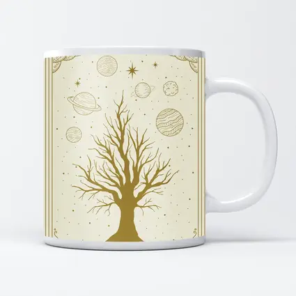 Celestial Tree Gold Planets Cosmic Art