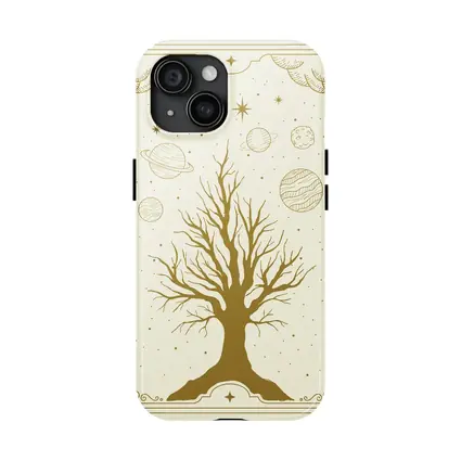 Celestial Tree Gold Planets Cosmic Art