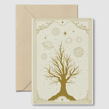 Celestial Tree Gold Planets Cosmic Art