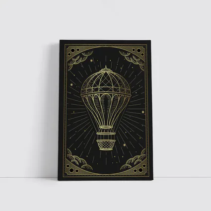 Gold Hot Air Balloon Black Night Sky