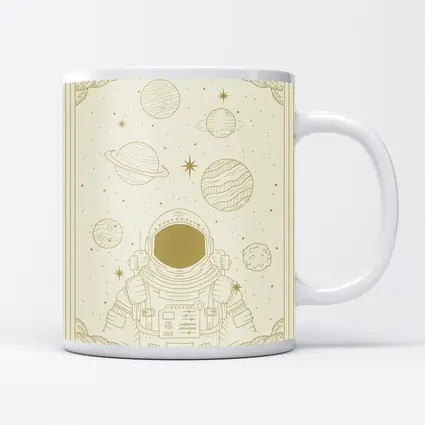 Astronaut Among Planets Celestial Line Art