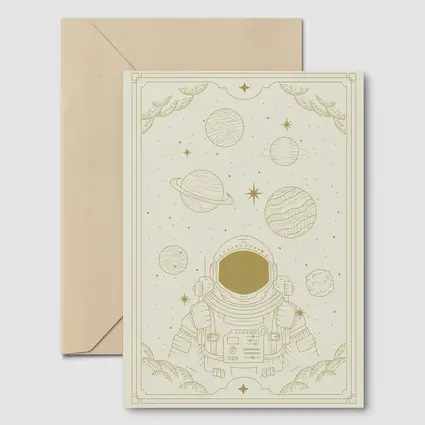 Astronaut Among Planets Celestial Line Art