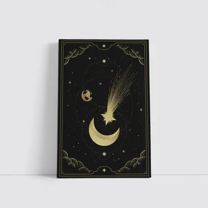 Gold Moon Shooting Star Dark Celestial Art