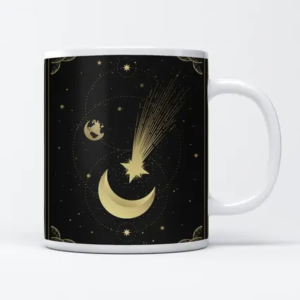 Gold Moon Shooting Star Dark Celestial Art