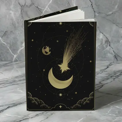Gold Moon Shooting Star Dark Celestial Art