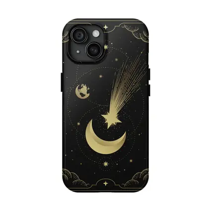 Gold Moon Shooting Star Dark Celestial Art