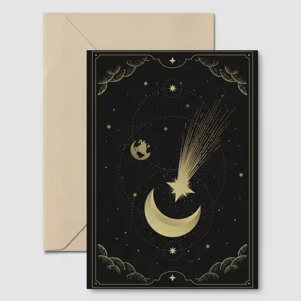 Gold Moon Shooting Star Dark Celestial Art