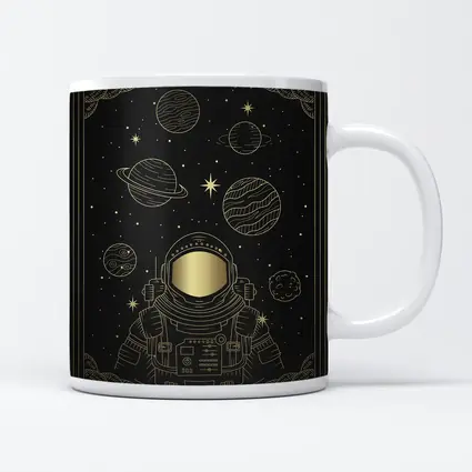 Gold Astronaut Space Planets Dark Sky