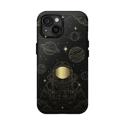 Gold Astronaut Space Planets Dark Sky