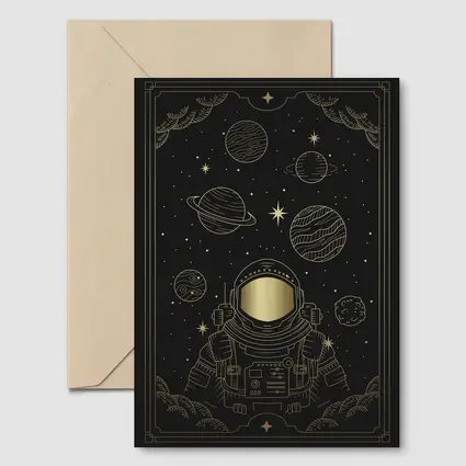 Gold Astronaut Space Planets Dark Sky
