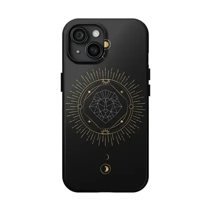 Geometric Lion Gold Moon Phases Dark