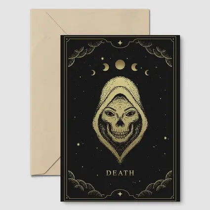 Death Tarot Skull Hooded Figure Gold