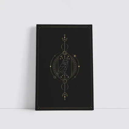 Geometric Owl Gold Celestial Moon Dark