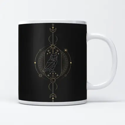 Geometric Owl Gold Celestial Moon Dark