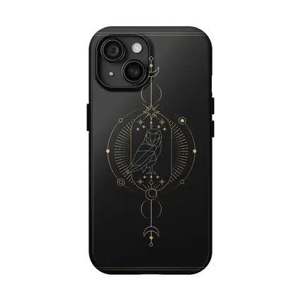 Geometric Owl Gold Celestial Moon Dark
