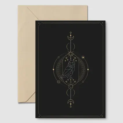 Geometric Owl Gold Celestial Moon Dark