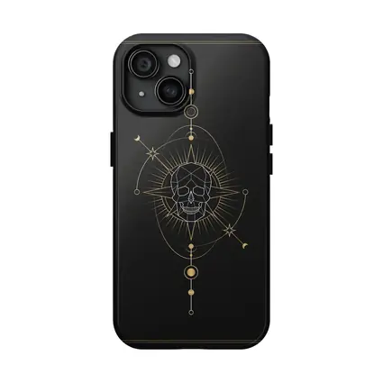 Geometric Skull Gold Celestial Dark Background