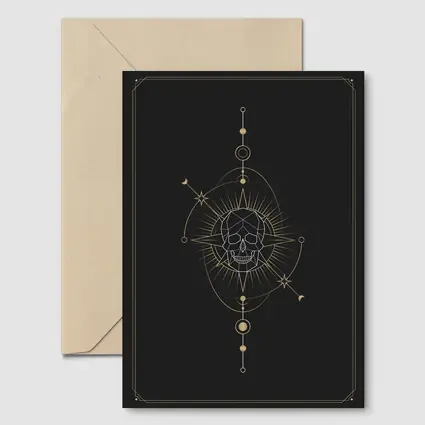 Geometric Skull Gold Celestial Dark Background
