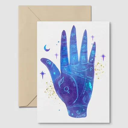Watercolor Palmistry Hand Zodiac Signs Art