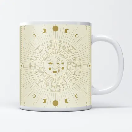 Celestial Sun Moon Phases Gold Beige Art