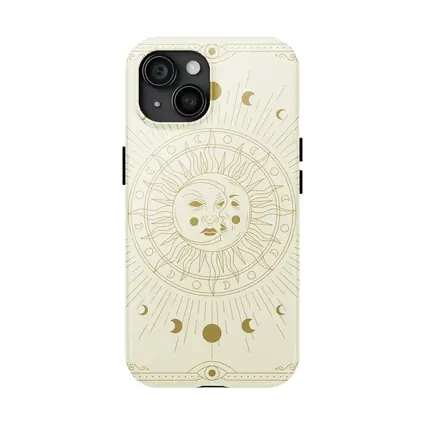 Celestial Sun Moon Phases Gold Beige Art