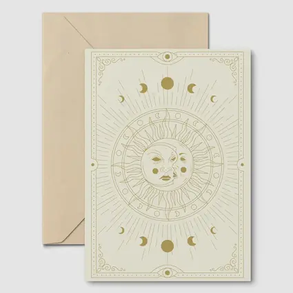 Celestial Sun Moon Phases Gold Beige Art