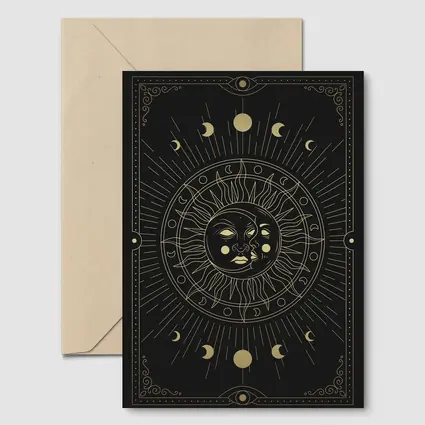 Gold Sun Moon Phases Mystical Black Art