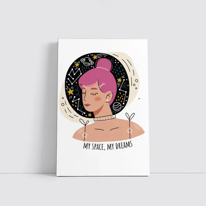 Pink Hair Girl Space Dreams Illustration Art