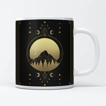 Gold Moon Phase Mountain Night Sky Art