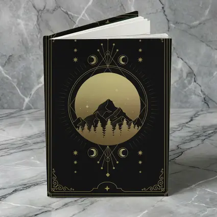 Gold Moon Phase Mountain Night Sky Art