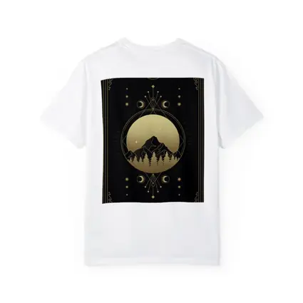Gold Moon Phase Mountain Night Sky Art