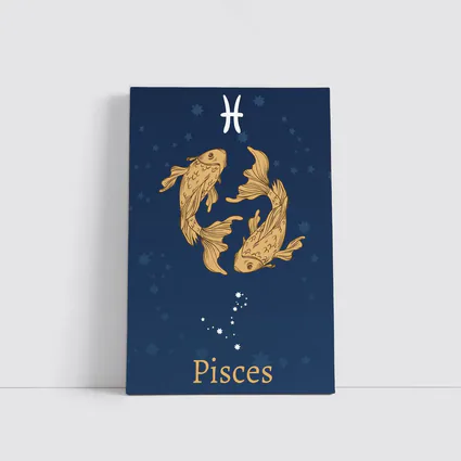 Pisces Zodiac Sign Gold Fish Dark Blue