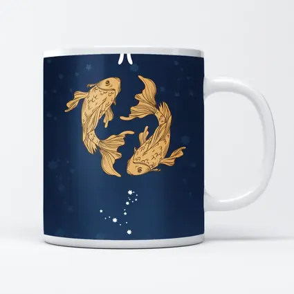 Pisces Zodiac Sign Gold Fish Dark Blue