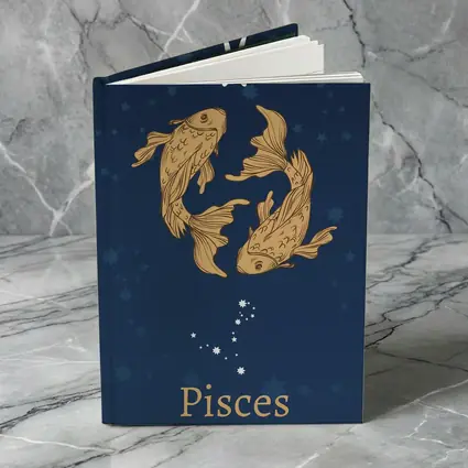 Pisces Zodiac Sign Gold Fish Dark Blue