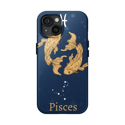 Pisces Zodiac Sign Gold Fish Dark Blue