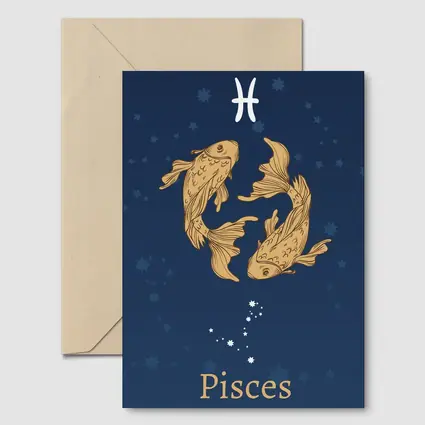 Pisces Zodiac Sign Gold Fish Dark Blue